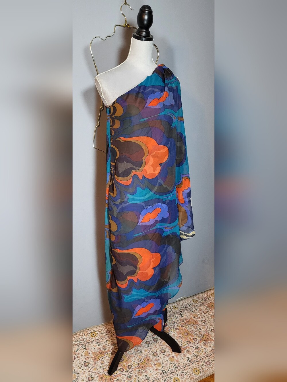 Vintage Elizabeth Strewart Size S One-Shoulder Floral Coverup Dress Sarong Zip - Picture 7 of 9